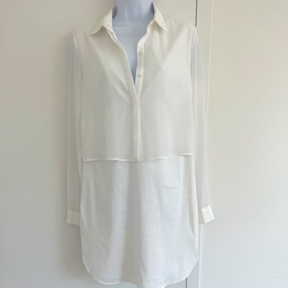 Bailey 44 Dress White Long Sleeve Cotton Blend Sheer Cover Size Small